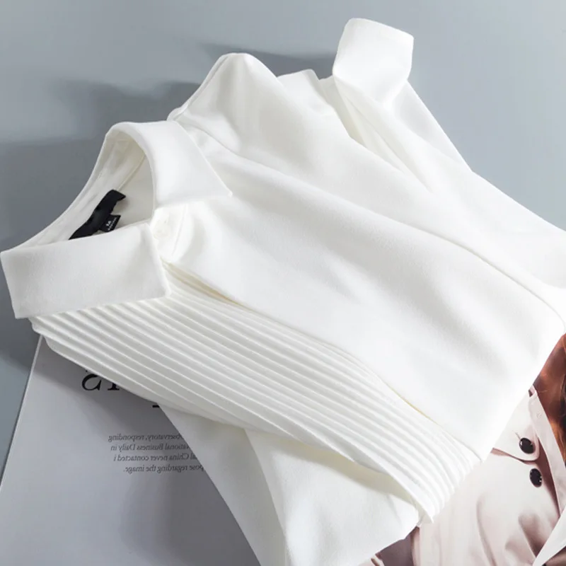 Wholesale 2026 Summer Temperament Versatile Style Pleated Square Collar Chiffon White Long Sleeved Women's Shirts