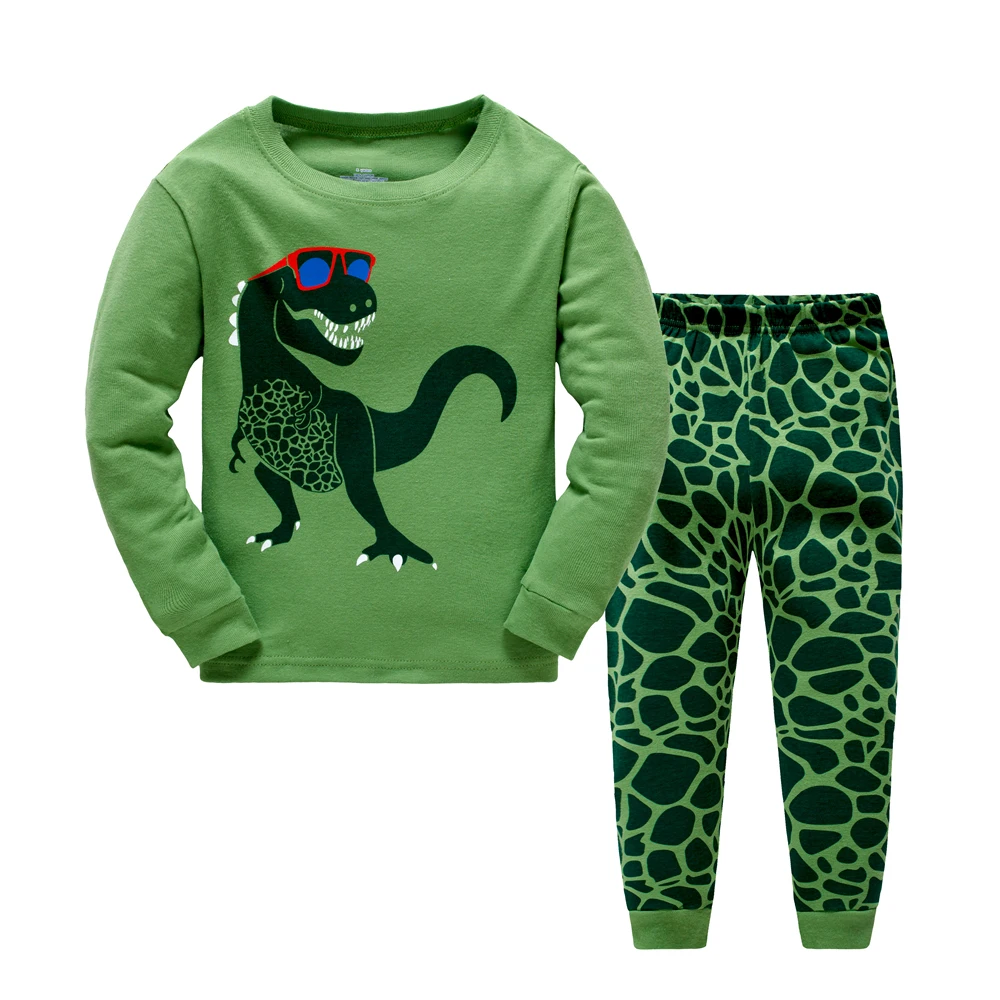 

Hot selling 100% cotton children's suit 2 pieces boys' winter home wear boys' Dinosaur cartoon pajamas