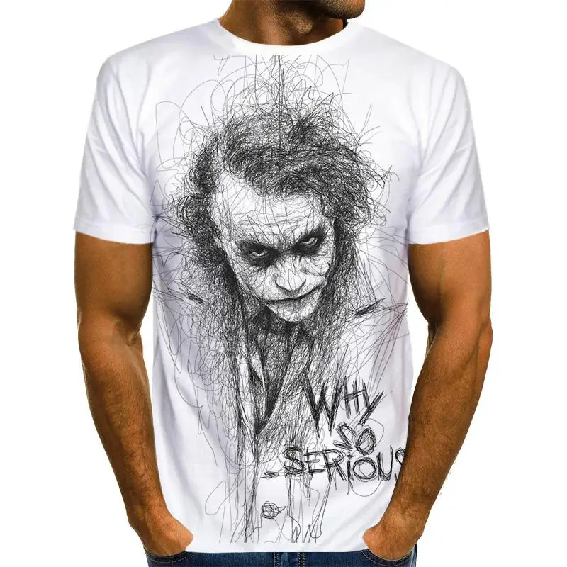 

2021 Summer Clown White Joker 3D Printed T Shirt Men Clown Short Sleeve Funny T Shirts