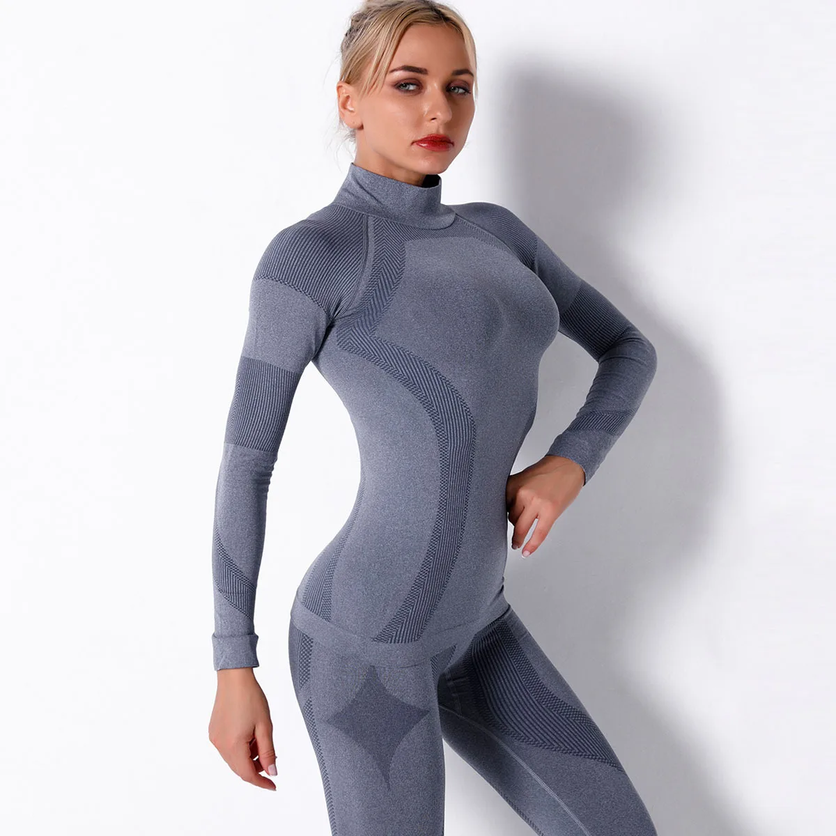 

Seamless Breathable Yoga Workout Long Sleeve High Collar Shirt Gym Sports Fitness Tank Top For Women