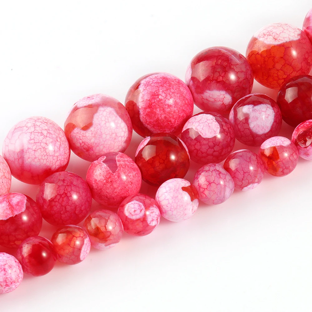 

Smooth Round 6/8/10MM Red White Fire Agates Stone Loose Beads for Jewelry Bracelet Necklace Making