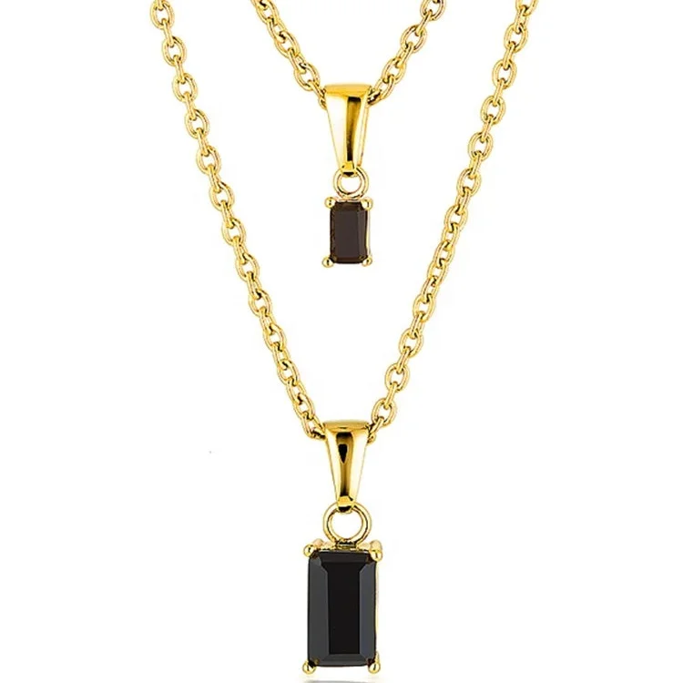 

Exquisite Gemstone Stacking Layered Necklace Stainless Steel 18K Gold Plated Baguette Necklace Black CZ Stone Crystal Necklace, Gold color