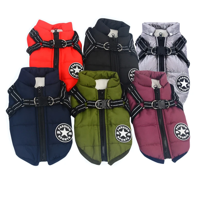 

Fashionable Small Medium Big Dog Clothes Designer Dog Vest Waterproof cloth Winter Dog Jacket With Harness