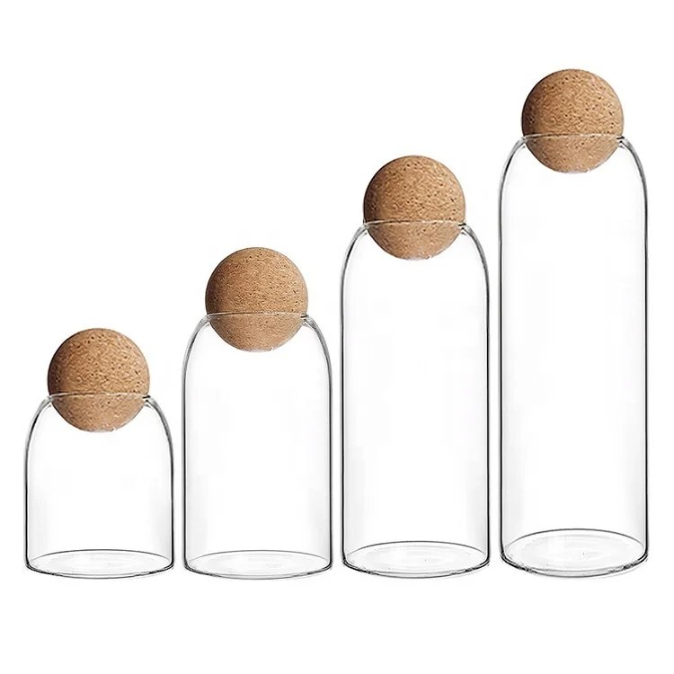 

Ball Cork Glass Jar Set with Spherical Lids Borosilicate Container Food Storage Kitchen Canisters Organizer tank Used to store, Transparent