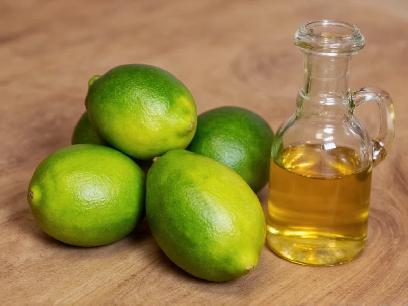 Fresh limes and agave syrup on wooden table
