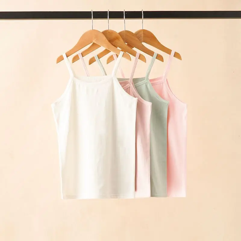 

Factory Supply Girl Candy Color Plain Cotton Sleeveless Vest Top Children'S Plan T Shirt Kids Tank Top