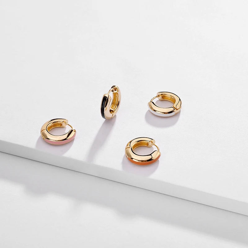 

Dainty Tiny Initial Huggie Hoop Earrings Gold Brass With Enamel Earrings Jewelry For Women, Black/pink/blue/orange/customized