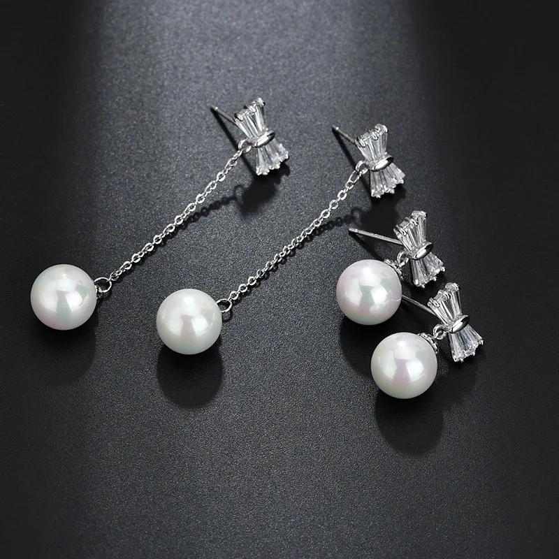

10 MM Pearl Pendant Fresh Water Pearl Jewelry Fashion Women Bow-knot Pearl Earring, White