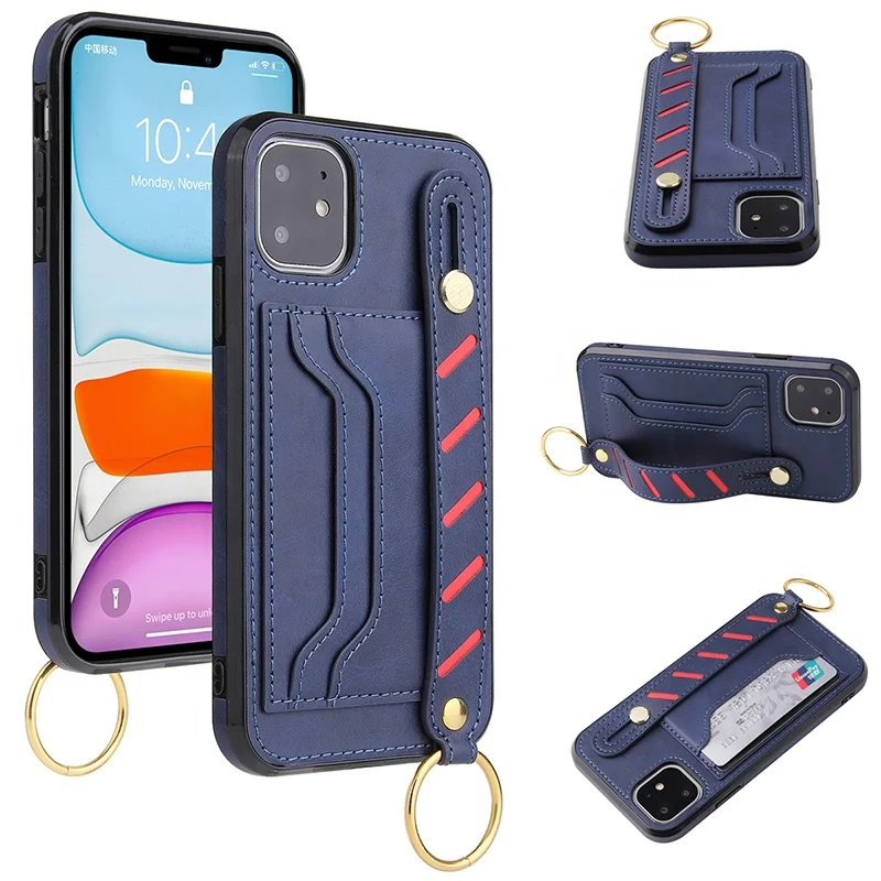 

Hand Strap lanyard Anti Fall Full Protective Back Cover Card Slot Holder PU Leather Phone Case For iphone 12 pro max, 4 colors, can be customized