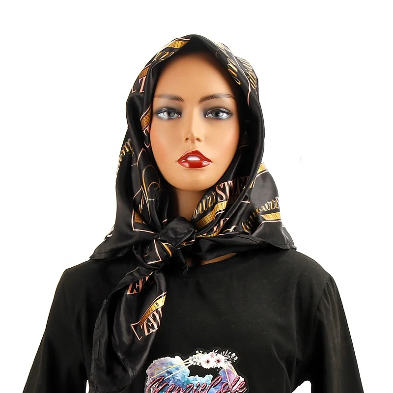 

Customized Logo Printing Women Virgin Hair Extensions Wigs Silk Satin Large Size Square Edge Scarf Head Wrap