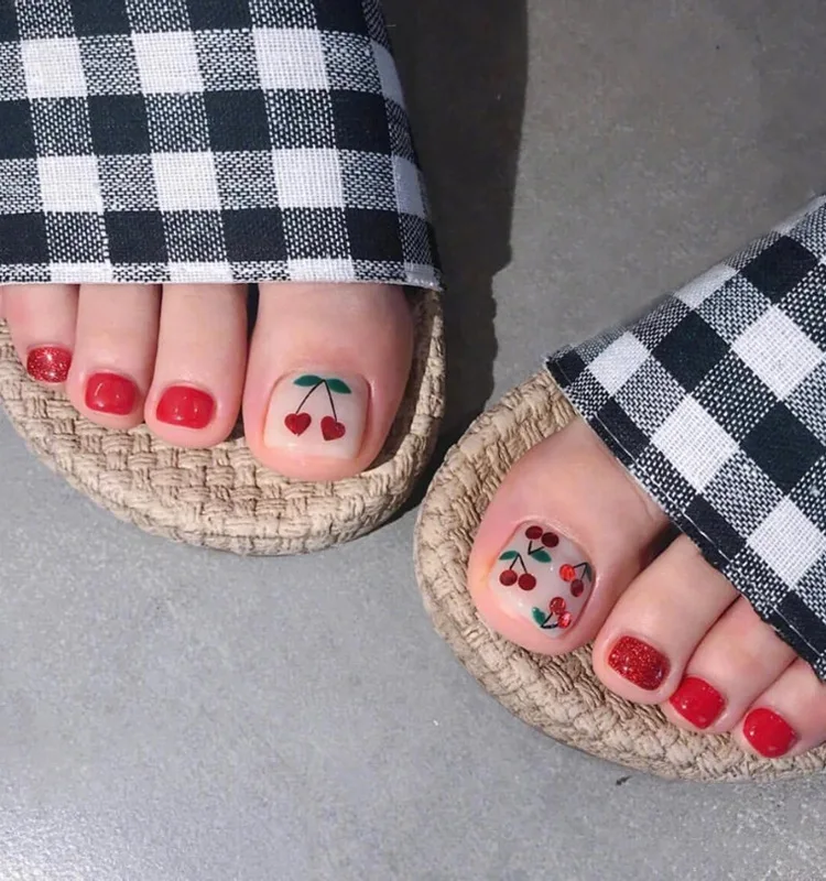 

Cherry toe nail tips short press on toe nails full cover press on nail tips