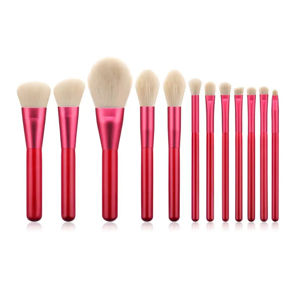 

High Quality Cheap 12PCS Red Private Label Brush Sets Makeup Goat Hair, Custom color