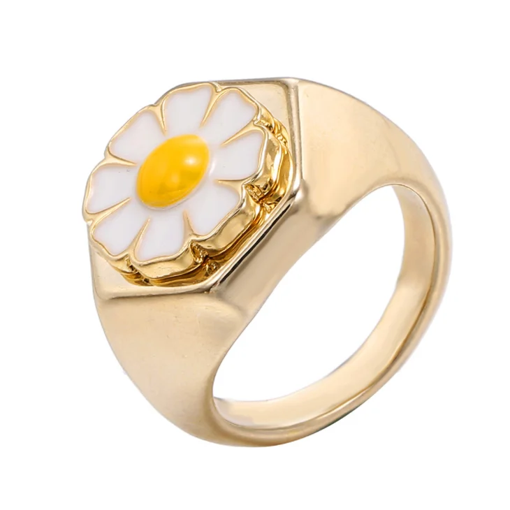 

Women Jewelry Enamel Ring Popular Style Bohemia Daisy Flower Chunky Ring, Gold color