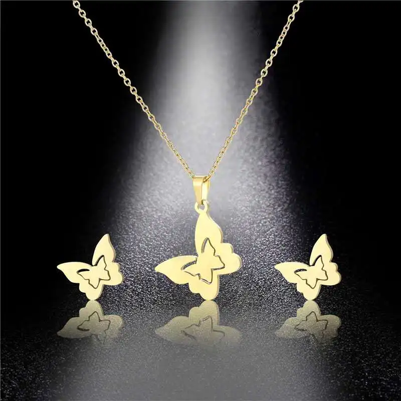 

New Arrivals Stainless Steel Initial Letter Gold Plated African Women Necklace and Earring Jewelry Set