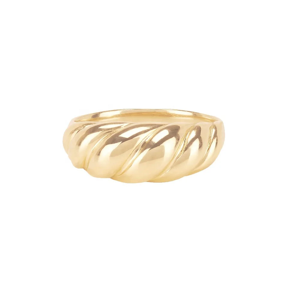 

LOZRUNVE 925 Sterling Silver Fashion Minimalist Plain Gold Plated Vermeil Twisted Dome Chunky Ring