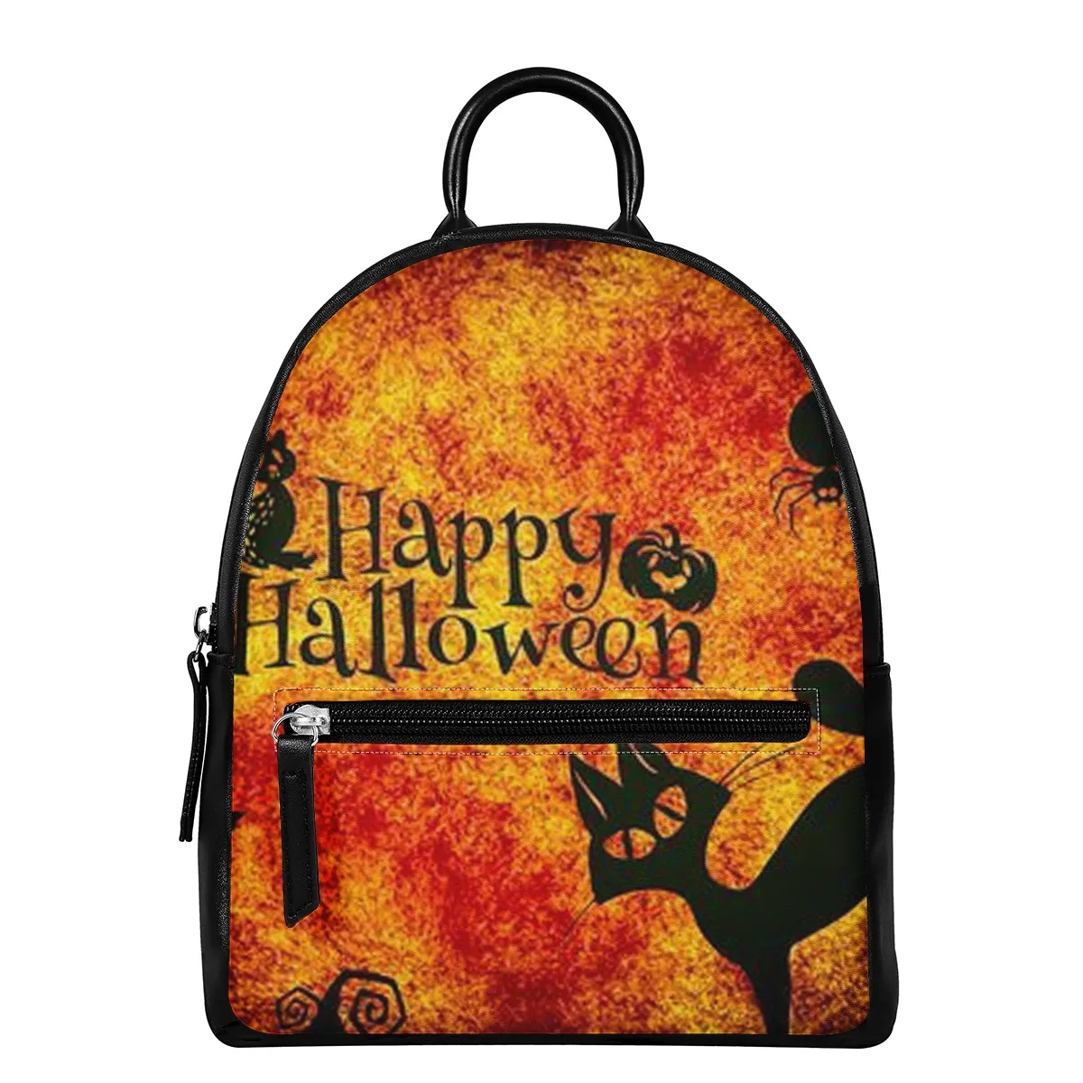 

Custom black cat Halloween print square backpack soft and large capacity. Accept customized pictures, Print picture