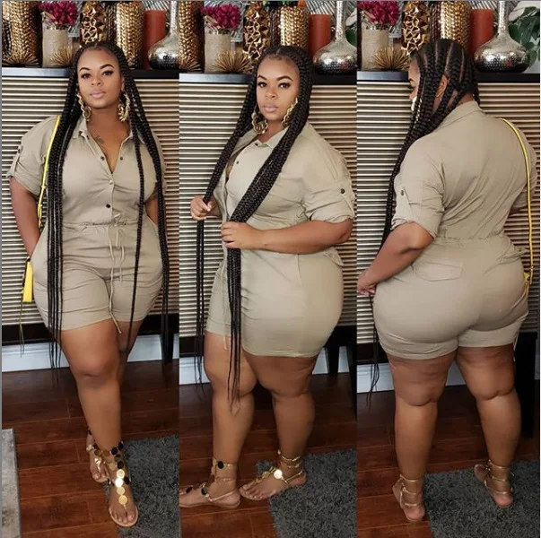 

Plus Size 5XL Women Casual Jumpsuits Cargo Shorts One Piece Jumpsuits, Khaki