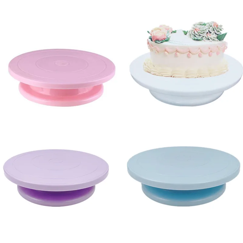 

Baking Supplies Rotating Cake Decorating Stand Plastic Revolving Cake Turntable, Pink, purple, blue, white