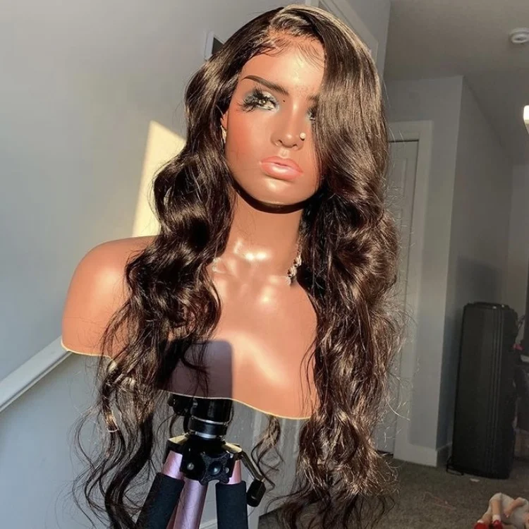 

Loose Body Wave Natural Black Virgin Brazilian Human Hair 13*4 Lace Front Wigs, 1b