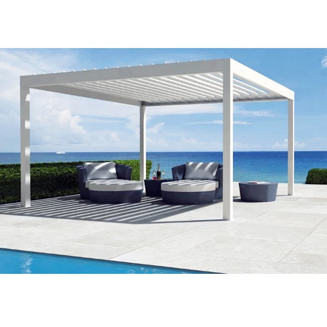 

Grain Pavilion Outdoor Garden Courtyard Cheap Modern Aluminum Waterproof Pergola Covers Remote Control Louver Roof Pergola, Customized colors