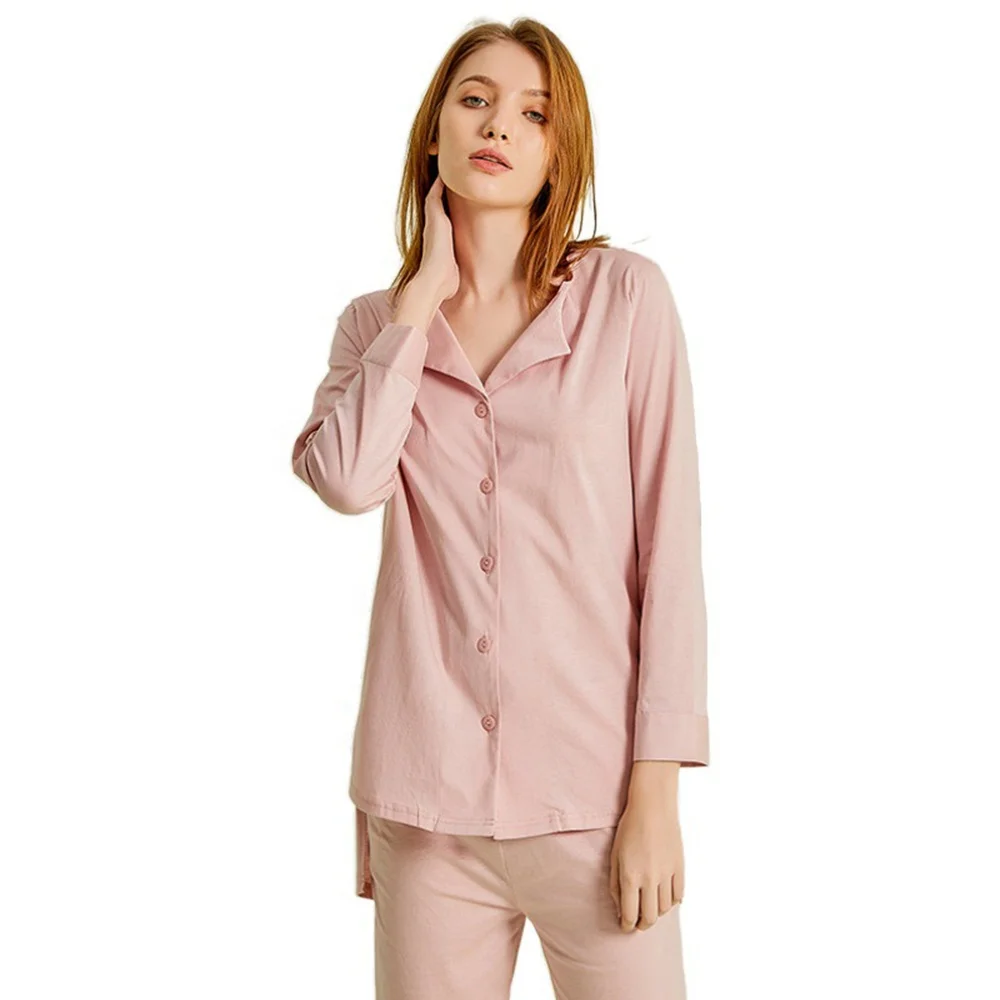 

Women's Cheap Long Sleeve Button Down Tee and Pant Loungewear 2 Piece Pajama Set