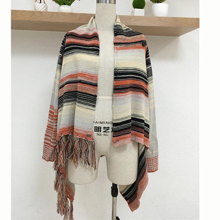 

Wholesale Fashion Lady Fringed Crazy Blanket Cardigan Women, Colorful stripe etc. or as request