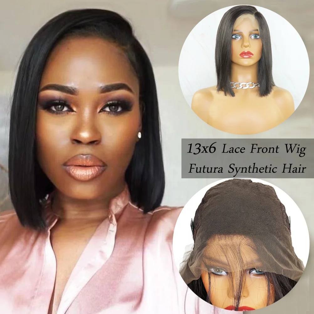 

New Style Side Part Black Bob 13x6 Lace Front Synthetic Wig for Women Futura