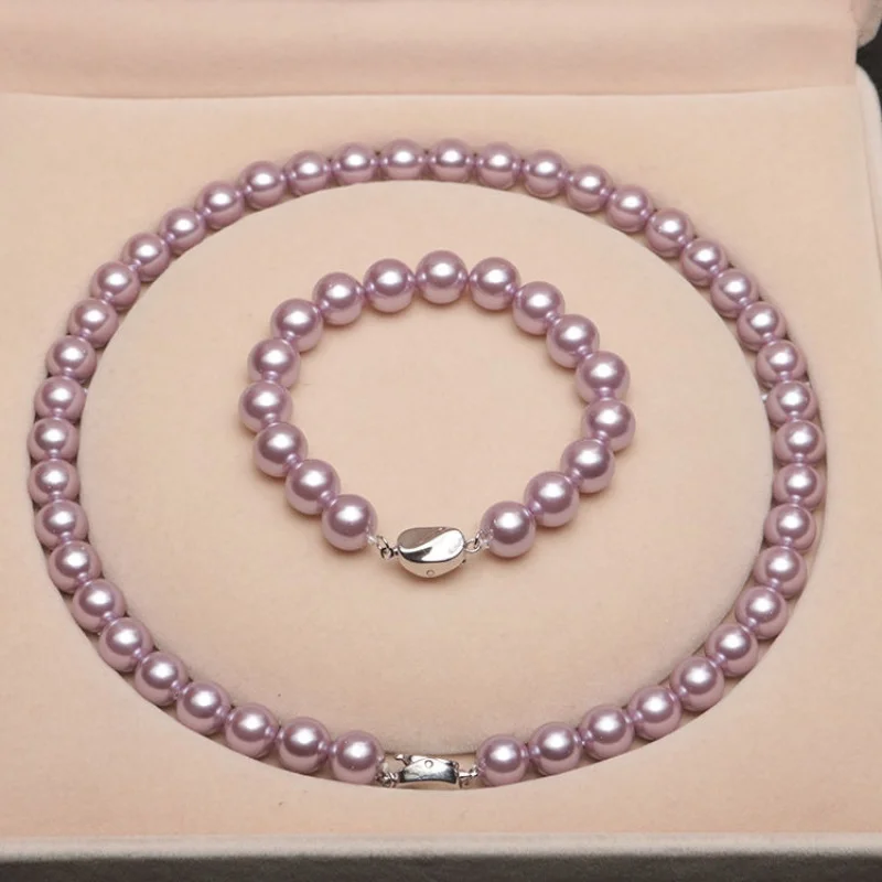 

Trendy design exquisite gift jewelry set cheap 6 color 10-12mm white 100% natural shell pearl necklace for women, Picture shows