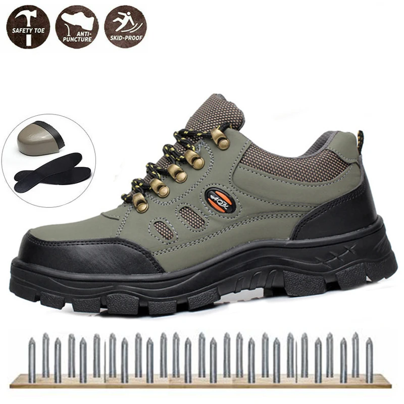 

Men's Steel Toe Work Safety Shoes Women Indestructible Safety Shoes Lightweight Industrial Construction Shoe Boots, Green