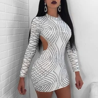 

Wholesale Charming Long Sleeve Sequin Club Wear Mini Bodycon Dress Sexy Nightclub Dresses