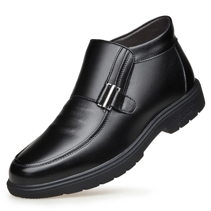 

fashion genuine leather round snow boot wholesale ankle boots for male, Black
