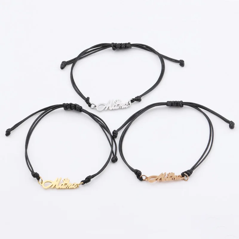 

Simple DIY MOM Crown Handmade Rope Bracelet Stainless Steel Multicolor Braided String Royal Crown Rope Bracelet For Couples