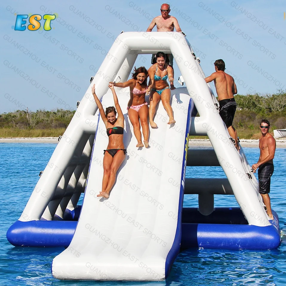 

Floating water park climbing Slide Outdoor inflatable water slides for pool lake, Blue, yellow, green white,