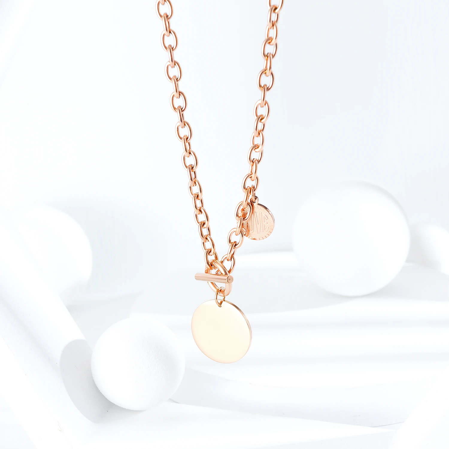 

Stainless Steel Blank Statement Round Pendant Chain Oem Women Name Jewelry Gold Disc Necklace, Gold/rose gold/silver color