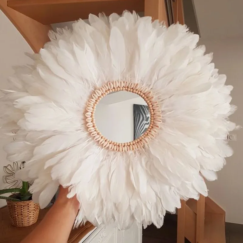 

Ins Hot Creative Home Wall Decoration Feather Make-up Mirror Wall Dressing Mirror Wall Hanging