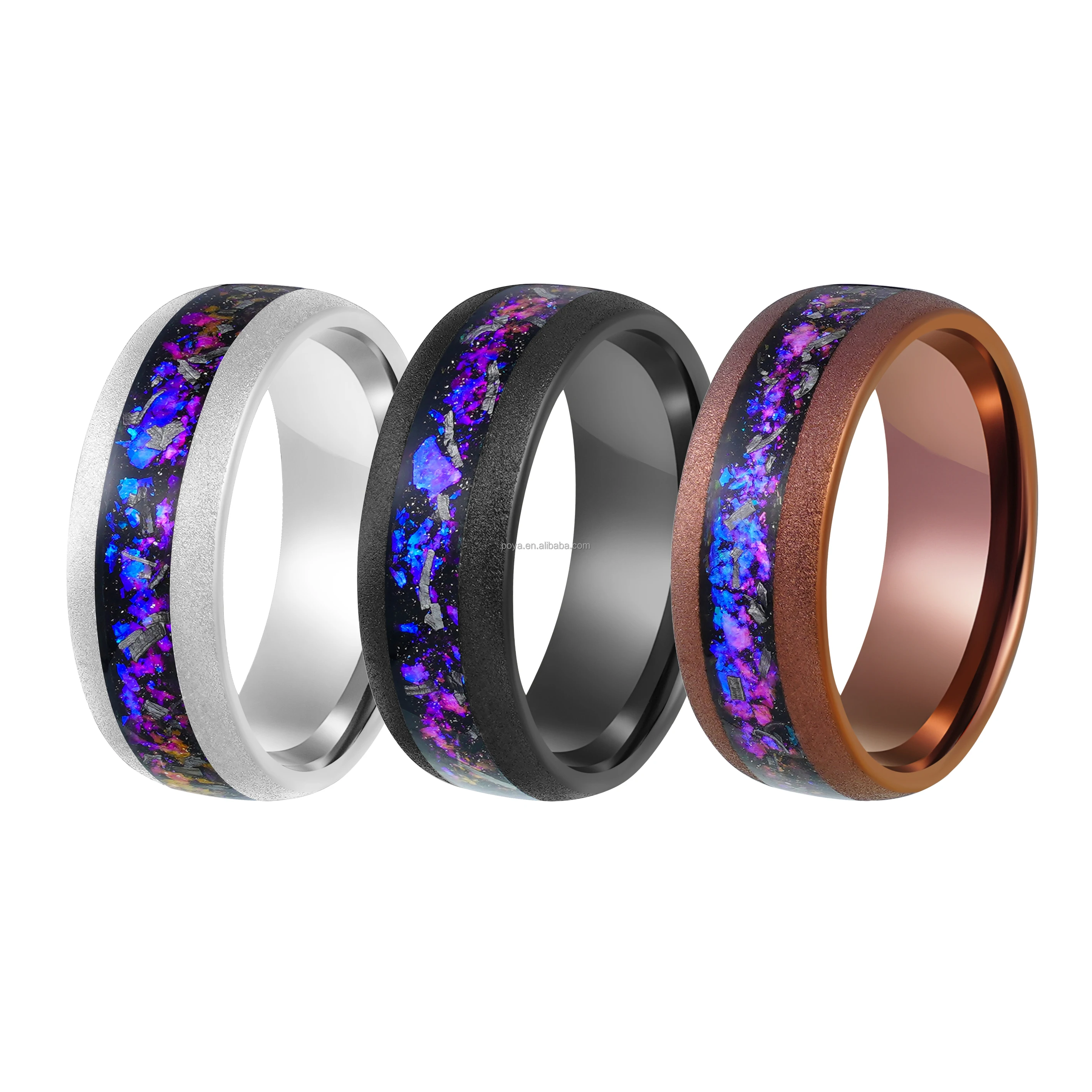 POYA  Vintage Sandblasted Tungsten Ring for Men  Blue Galaxy  Meteorite Shaving Inlay for Wedding Engagement or Anniversary Gift
