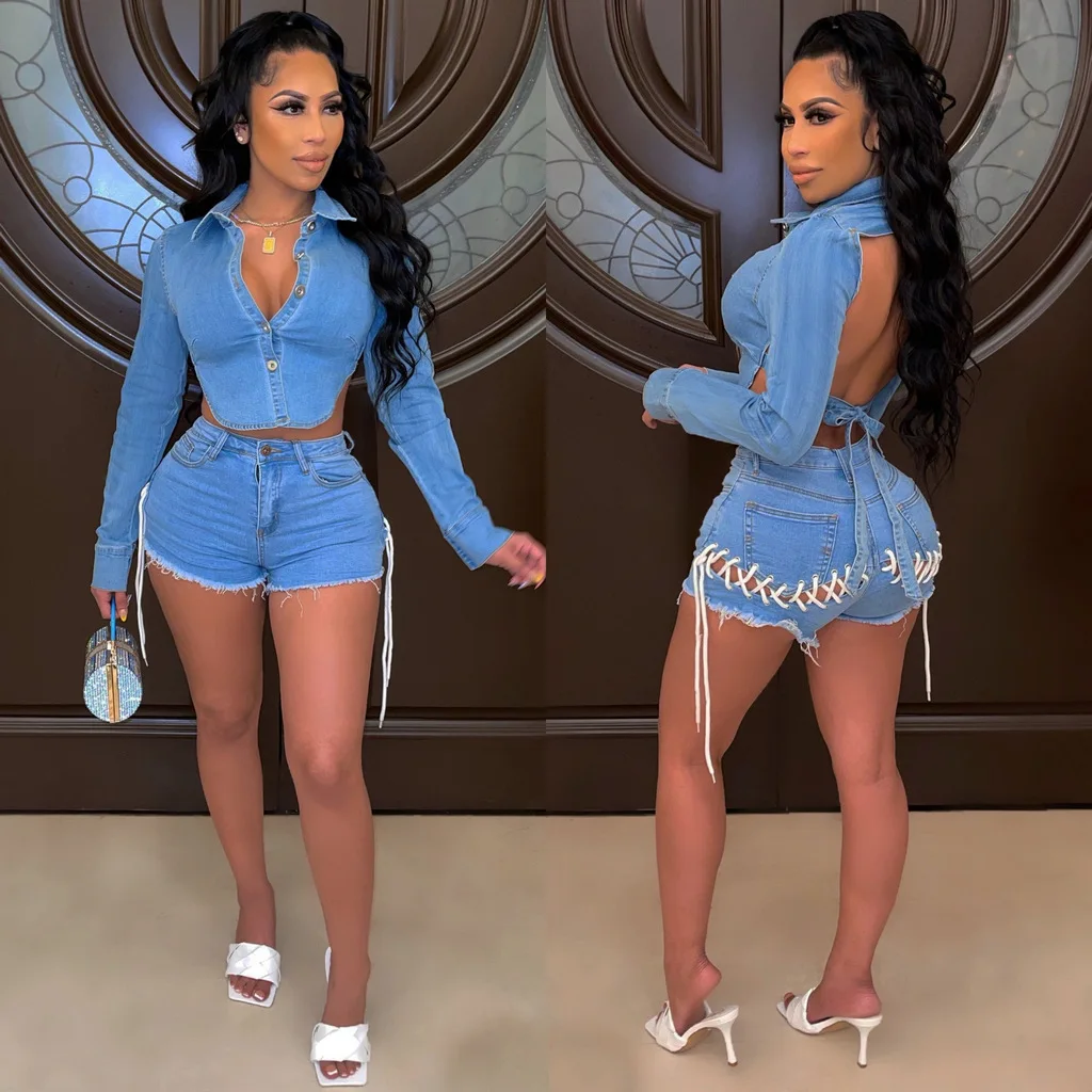 

Hot Selling Elastic Bandage Denim Shorts