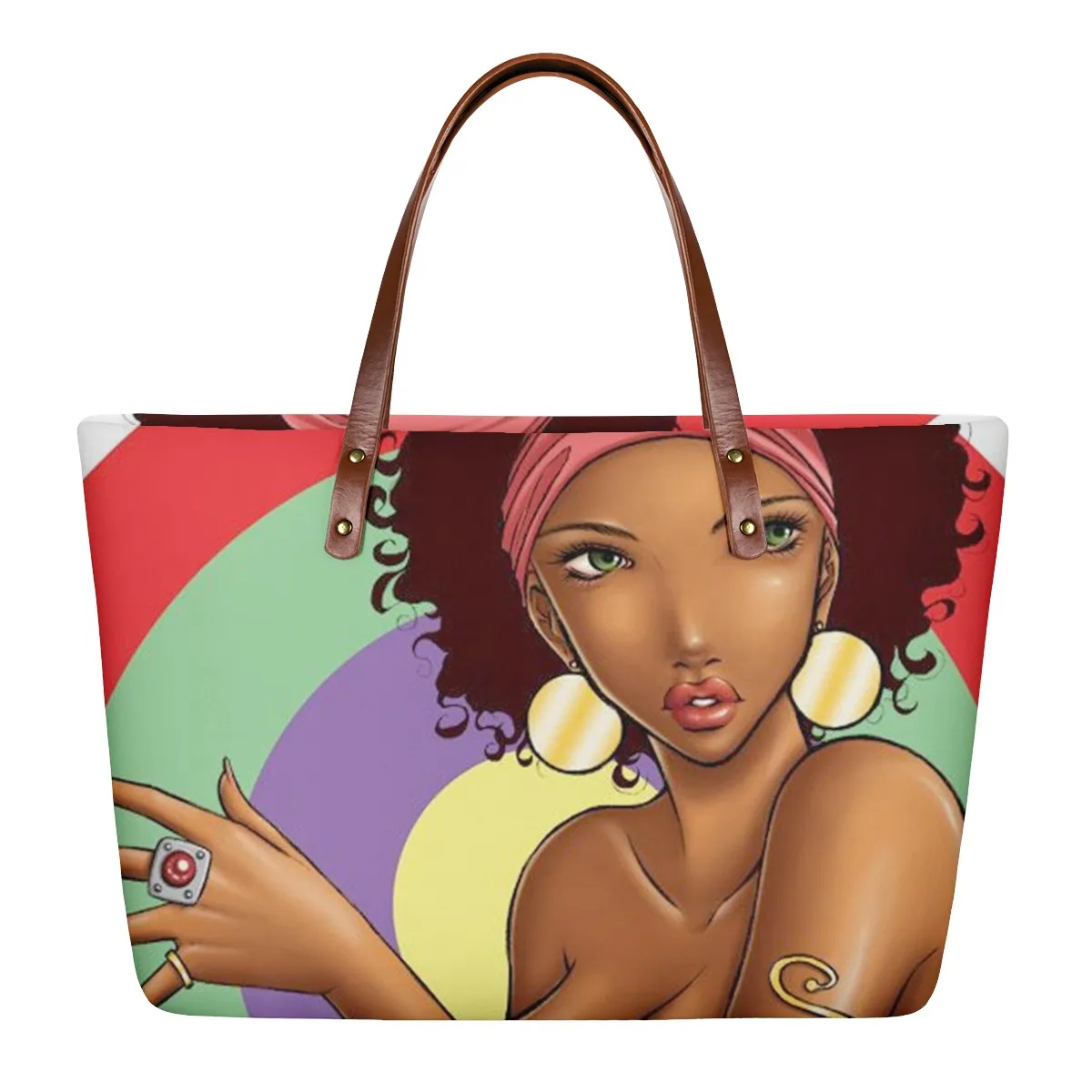 

African American Black Girl Print Bolsos De Marcas Para Dama Ninas Disenador Dama Hombro Lujo Cuero Handbag, Customized color