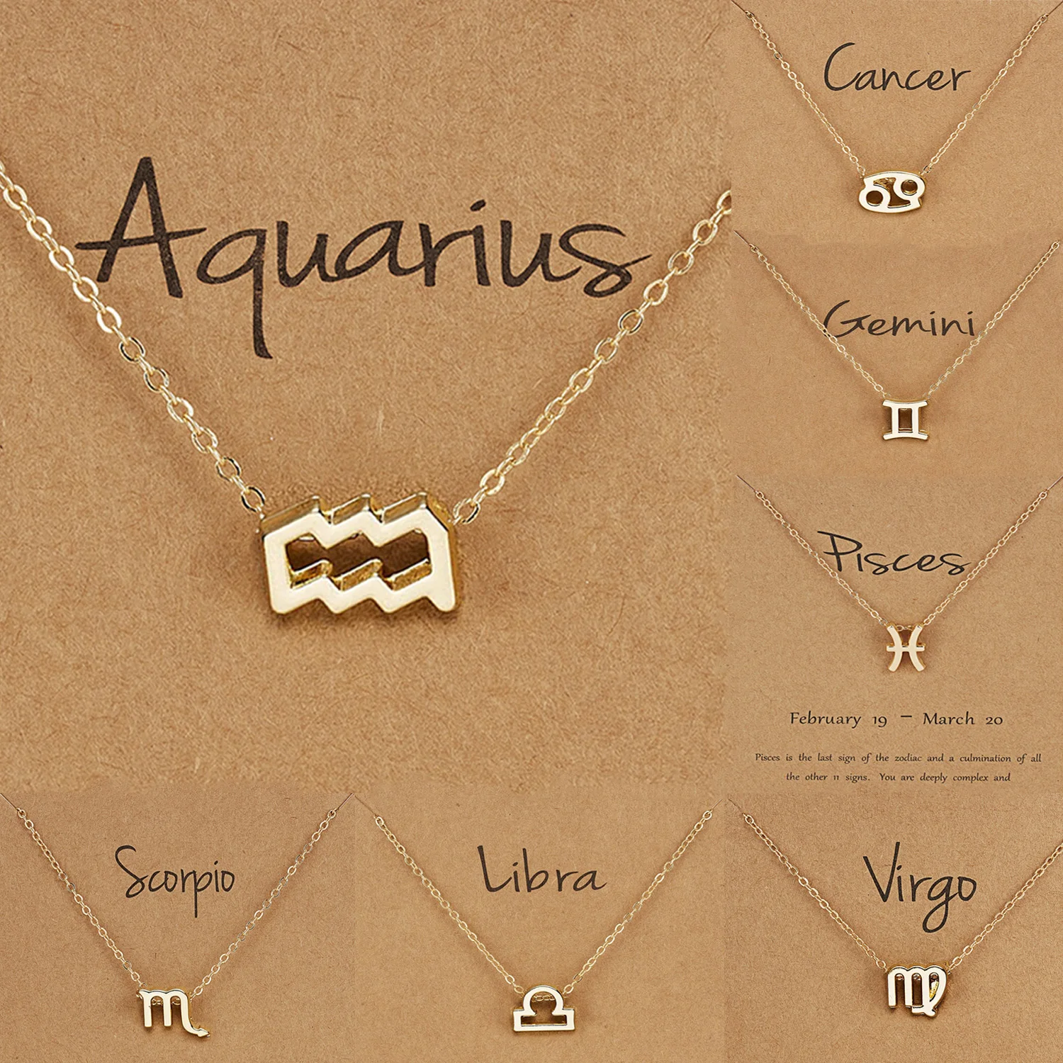 

2022 Birthday Gift Gold Plated 12 Zodiac Sign Pendant Wish Card Charm Gold Chain Choker Astrology Necklace Jewelry For Women