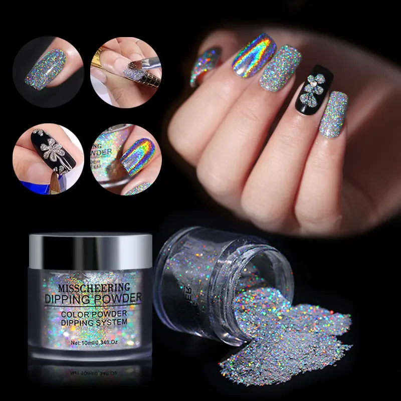 

10ml/Box Laser Glitter Gradient Dipping Powder Colorful Auroral Effect Carved Chrome Nail Art Holographic Pigment, 3 colors as picture show