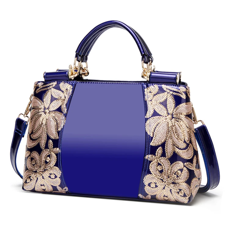 

Hot Sale High Quality Fashion Enamel Leather Women Handbag Spangle Decorated Ladies Bag