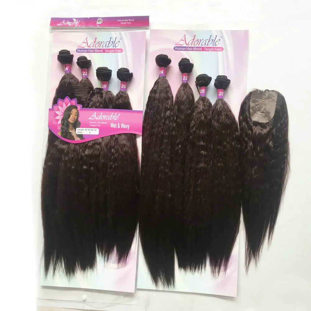 

cheap synthetic hair with lace closure, wet and wavy 20" to 24" in a pack