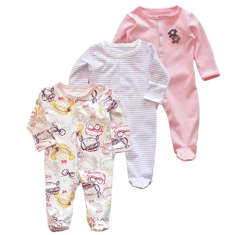Pack Of 3 Baby Pajamas With Mitten Longsleeve Baby Rompers Printed Infant Sleepsuits Buy Baby
