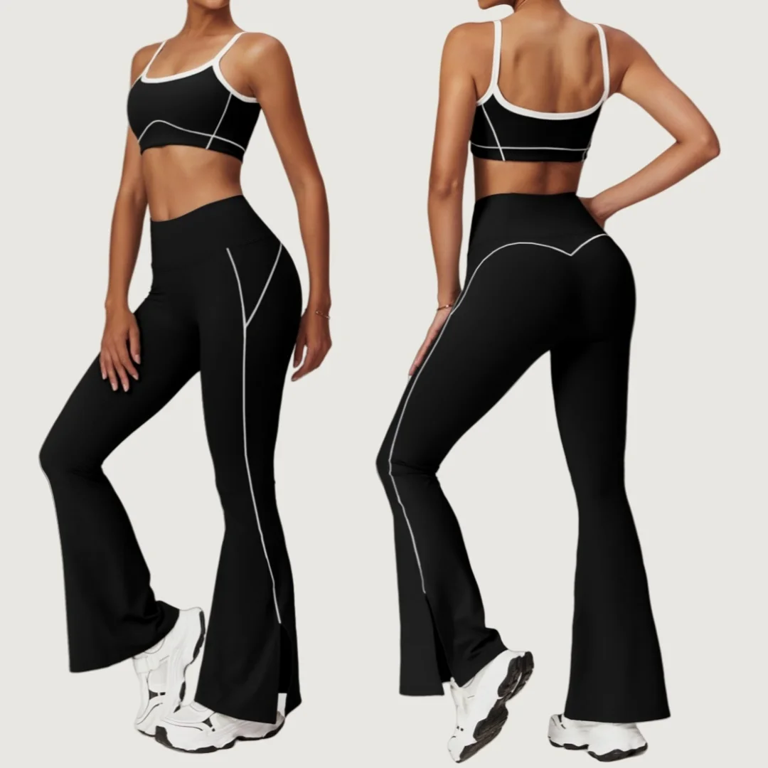 Backless Sports Bra & Flared Pilates Yoga Suit