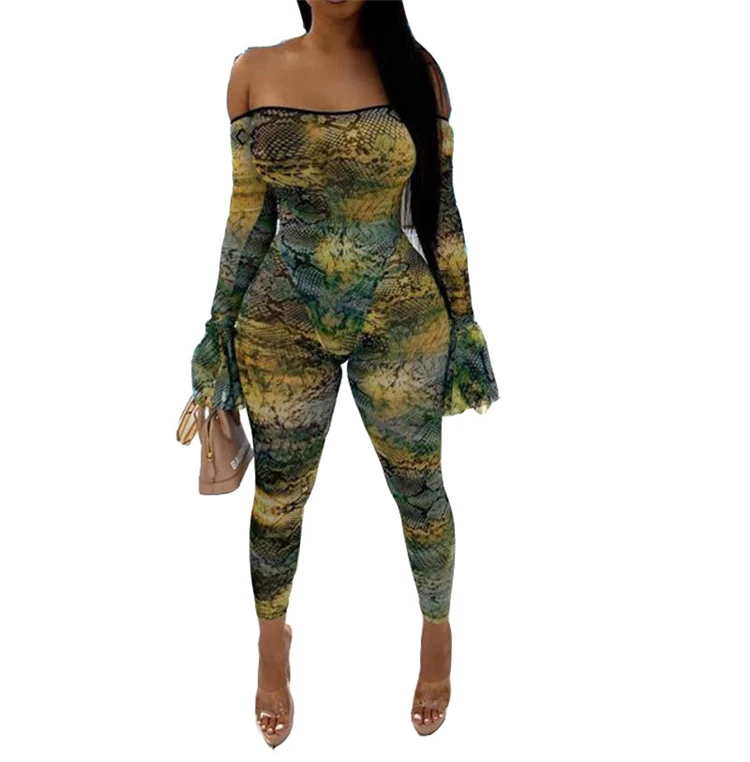 Womens Off Shoulder Print Bodycon Sexi Plus Size Stretch Jumpsuits