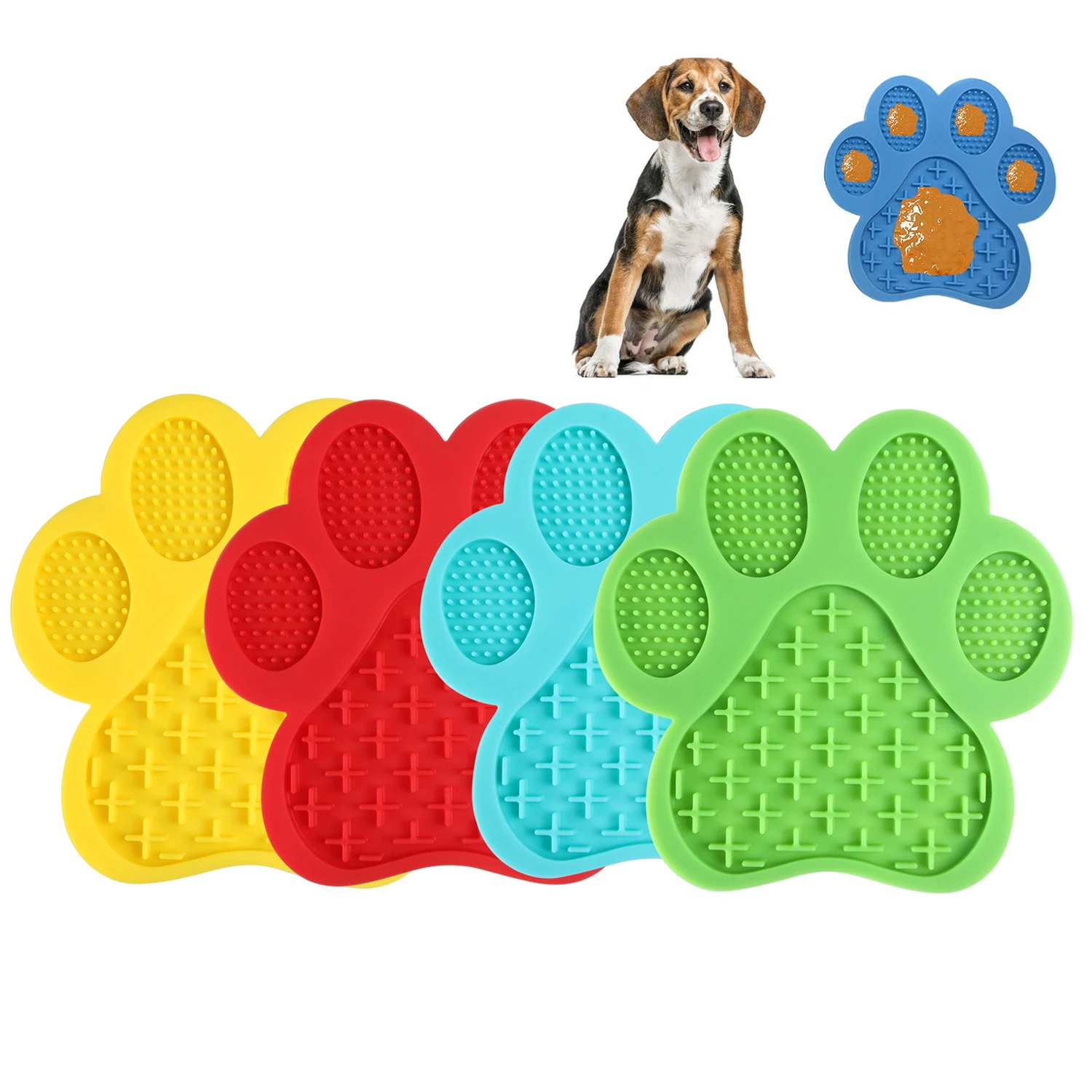 

2020 Newest Paw Shape Silicone Pet Dog Lick Mat For Bath Distraction Easy Grooming Slow Feeder Bowl with Suction Cups, Any pantone colors