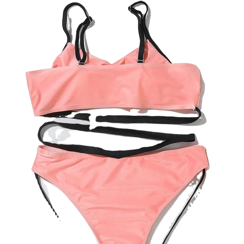 

Pink bikini sexy hollow strap swimsuit AliExpress hot swimwear, Picture