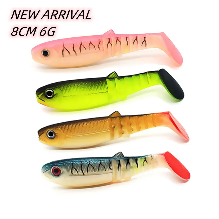 

wholesale Artificial Bait soft plastic fish lure 80mm 6g fishing T Tail soft lure