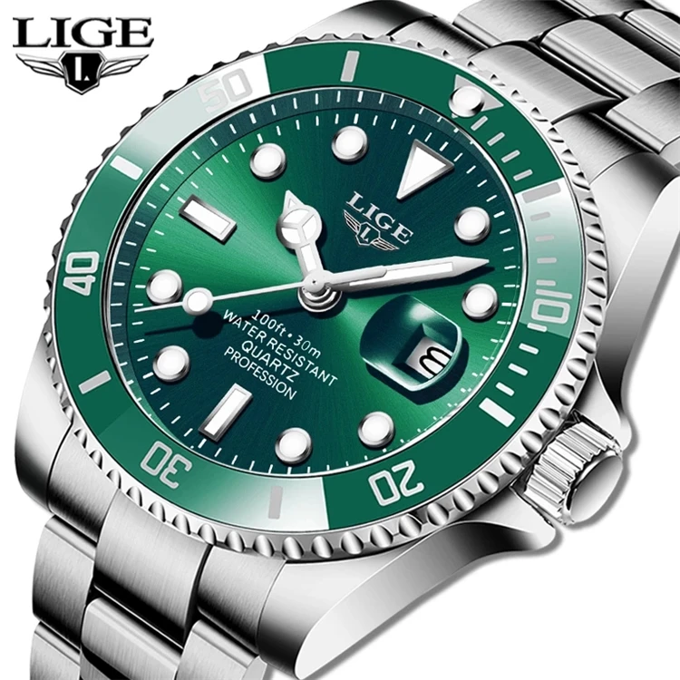 

LIGE Top Brand Luxury Fashion Diver Watch Men 30ATM Waterproof Date Clock Sport Watches Mens Quartz Wristwatch Relogio Masculino, 5 color