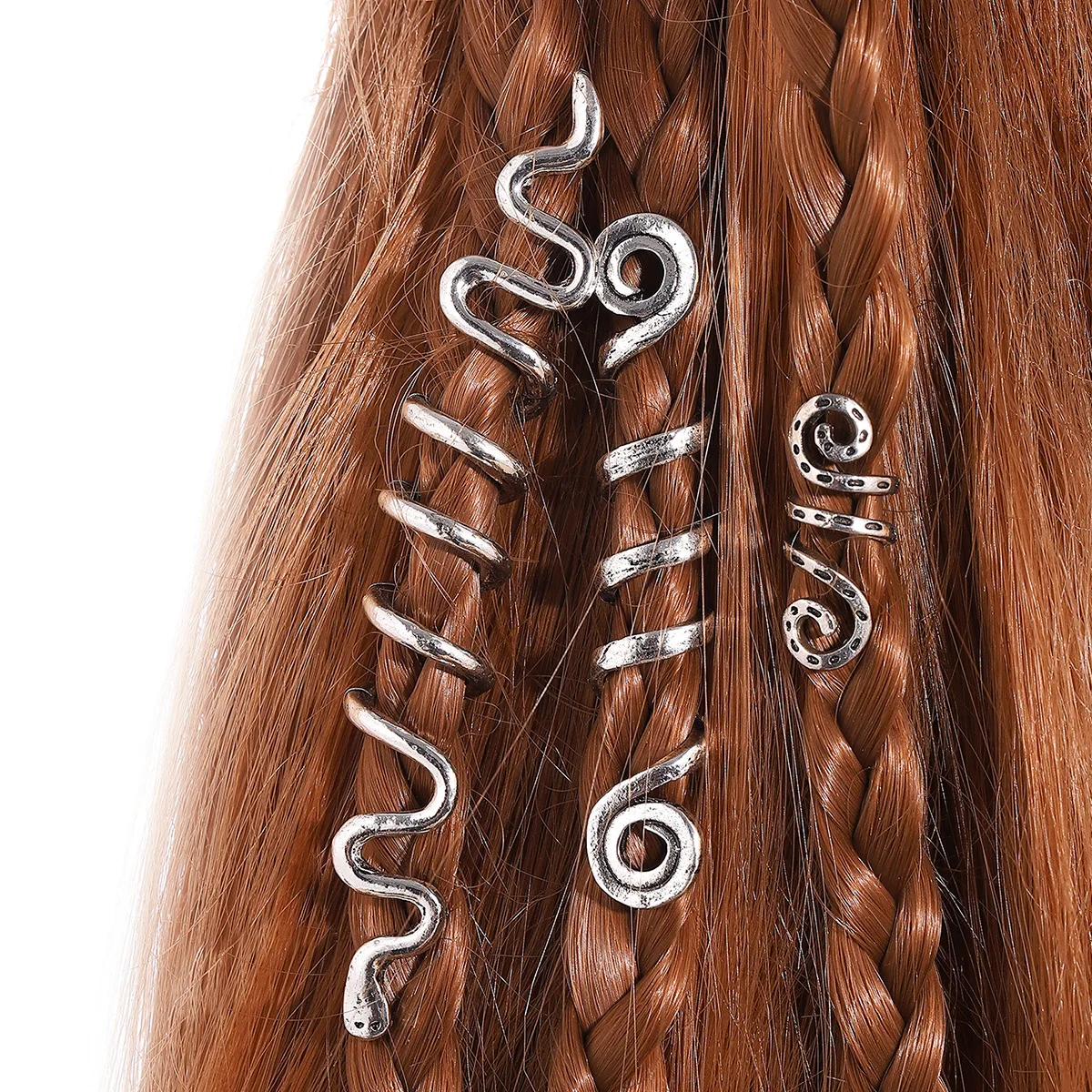 

Viking Spiral Charms Beads for Hair Braids for Beard Hair Beads Jewelry Vintage Women Girl Hairpin Hair Clips Accessories, As the picture